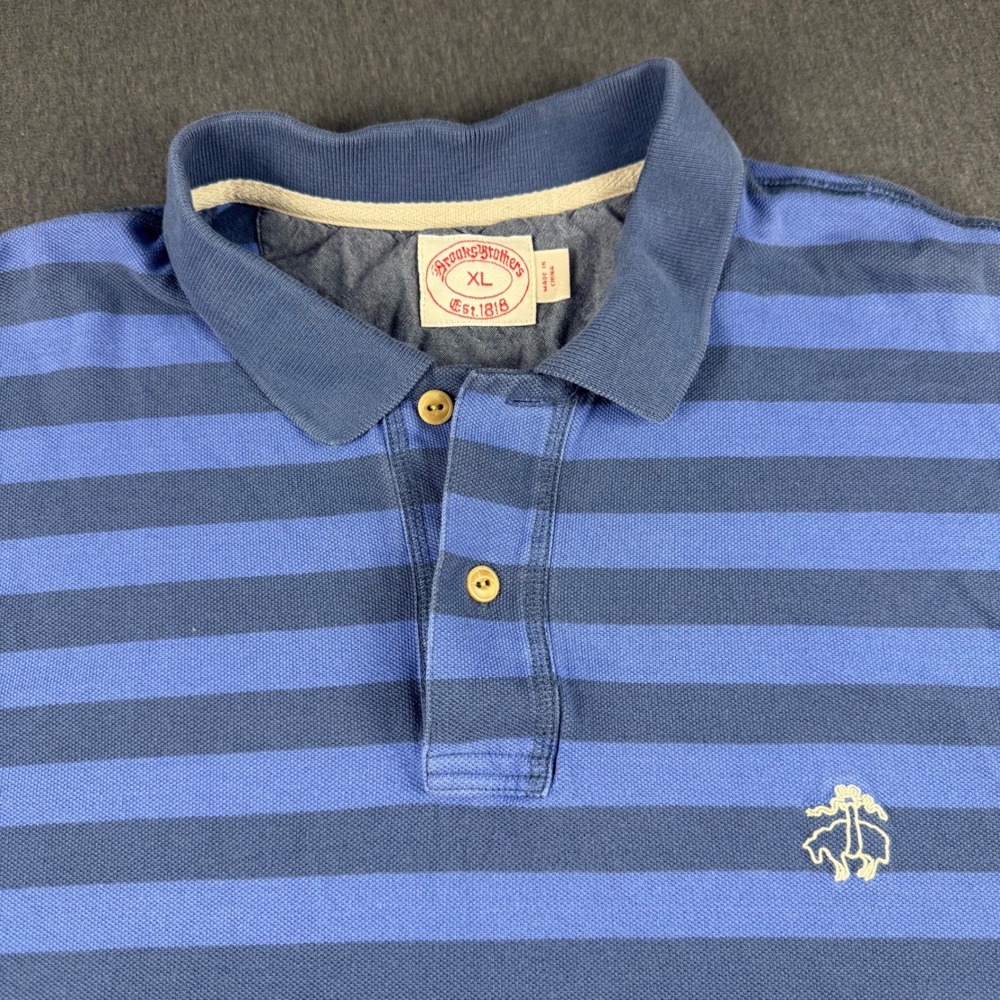 Brooks Brothers Mens XL Blue Striped Pique Polo Shirt Short Sleeve Golden Fleece